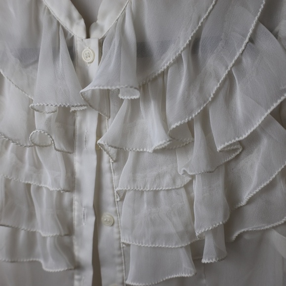The Limited Sheer Ruffle Blouse – Ivory Button-Up Short (XS) - Picture 5 of 6